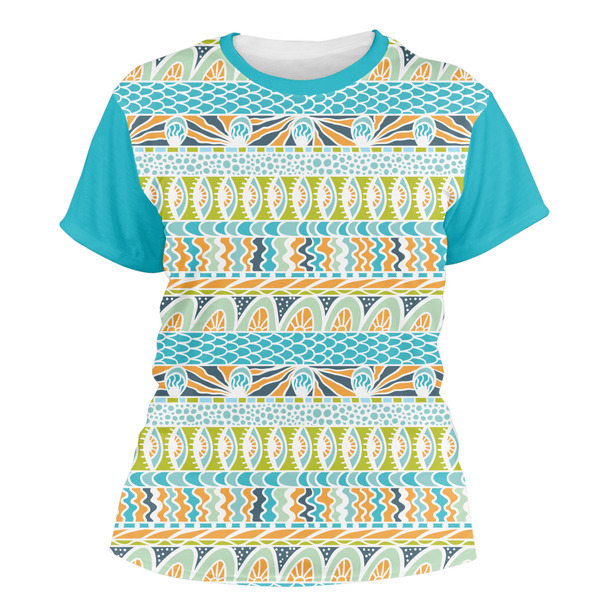 Custom Abstract Teal Stripes Women's Crew T-Shirt - Medium