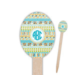 Abstract Teal Stripes Oval Wooden Food Picks - Single Sided (Personalized)