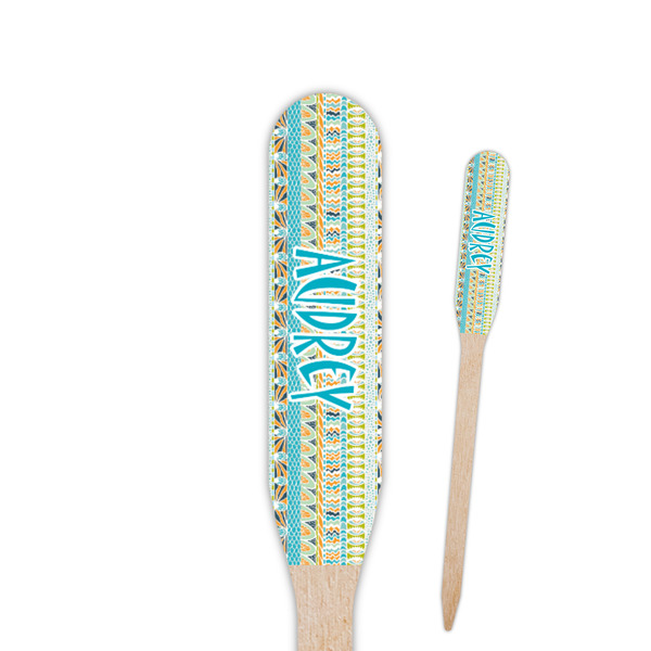 Custom Abstract Teal Stripes Paddle Wooden Food Picks (Personalized)