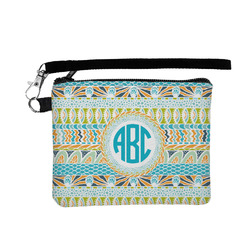 Abstract Teal Stripes Wristlet ID Case w/ Monogram