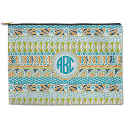 Abstract Teal Stripes Zipper Pouch - Large - 12.5"x8.5" (Personalized)