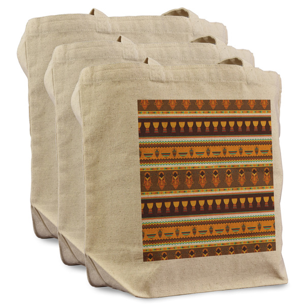 Custom African Masks Reusable Cotton Grocery Bags - Set of 3