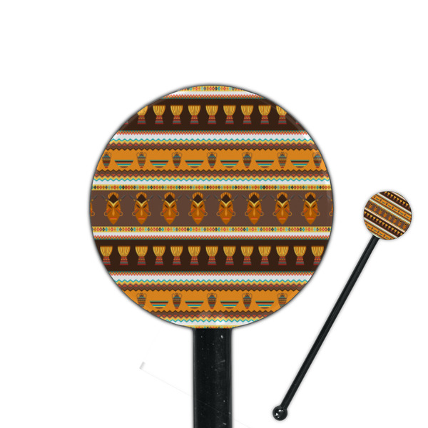 Custom African Masks 5.5" Round Plastic Stir Sticks - Black - Single Sided