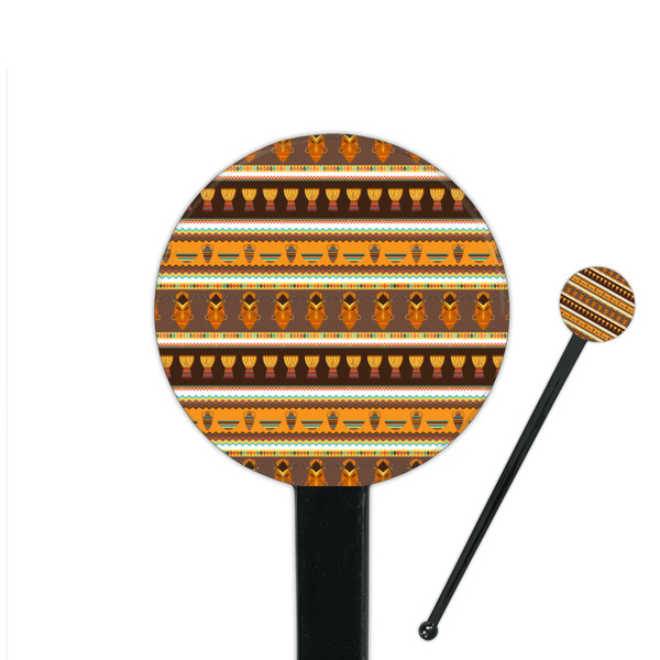 Custom African Masks 7" Round Plastic Stir Sticks - Black - Double Sided