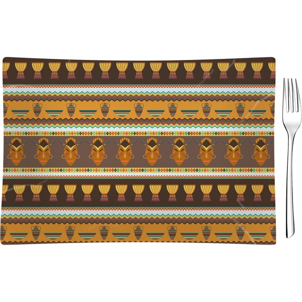 Custom African Masks Glass Rectangular Appetizer / Dessert Plate