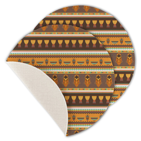 Custom African Masks Round Linen Placemat - Single Sided - Set of 4