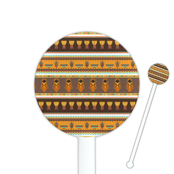 Custom African Masks 5.5" Round Plastic Stir Sticks - White - Single Sided