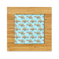 Mosaic Fish Bamboo Trivet with Ceramic Tile Insert