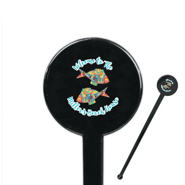 Custom Mosaic Fish 7" Round Plastic Stir Sticks - Black - Double Sided