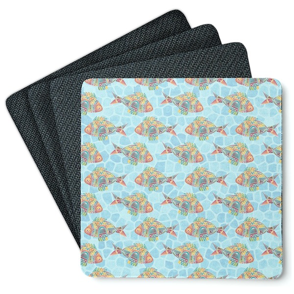 Custom Mosaic Fish Square Rubber Backed Coasters - Set of 4