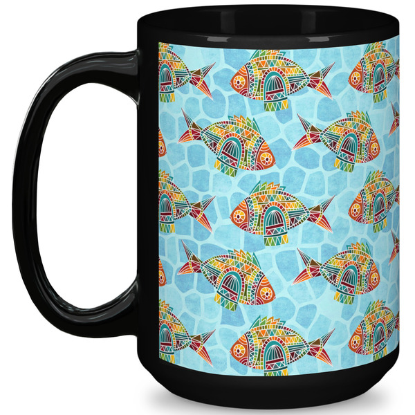 Custom Mosaic Fish 15 Oz Coffee Mug - Black