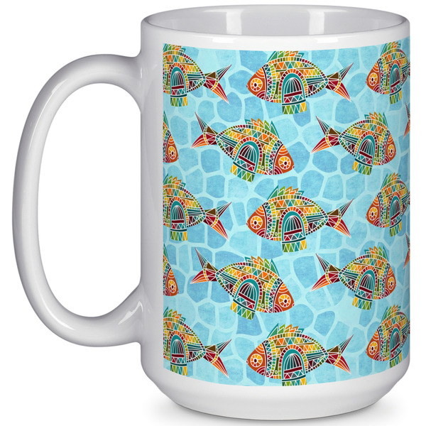 Custom Mosaic Fish 15 Oz Coffee Mug - White