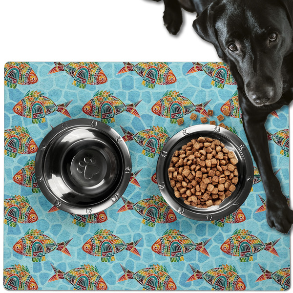 Custom Mosaic Fish Dog Food Mat - Large