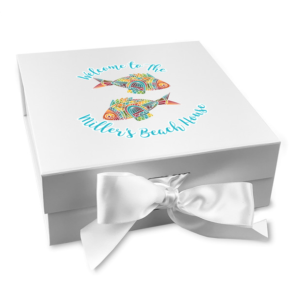 Custom Mosaic Fish Gift Box with Magnetic Lid - White