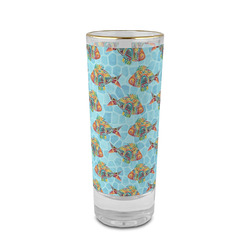 Mosaic Fish 2 oz Shot Glass -  Glass with Gold Rim - Set of 4