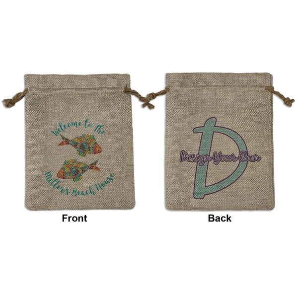 Custom Mosaic Fish Medium Burlap Gift Bag - Front & Back