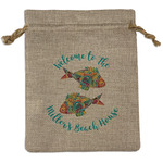Mosaic Fish Medium Burlap Gift Bag - Front