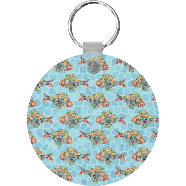 Custom Mosaic Fish Round Plastic Keychain