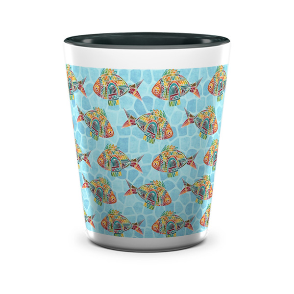 Custom Mosaic Fish Ceramic Shot Glass - 1.5 oz - Two Tone - Set of 4