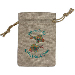 Mosaic Fish Small Burlap Gift Bag - Front