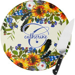 Sunflowers Round Glass Cutting Board - Small (Personalized)