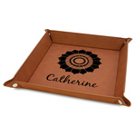 Sunflowers Faux Leather Dice Tray - 9" x 9" - Rawhide (Personalized)