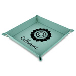 Sunflowers Faux Leather Dice Tray - 9" x 9"  - Teal (Personalized)