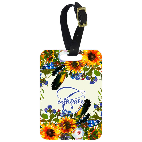 Custom Sunflowers Metal Luggage Tag w/ Name and Initial