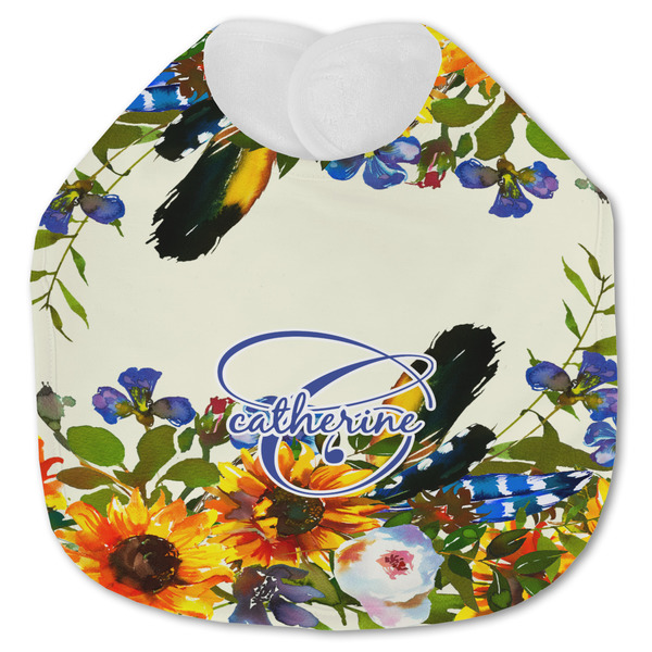 Custom Sunflowers Jersey Knit Baby Bib w/ Name and Initial