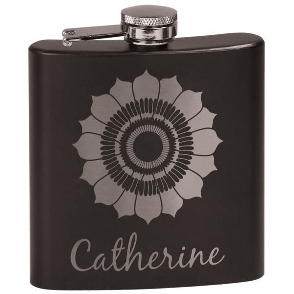 Custom Sunflowers Black Flask Set (Personalized)