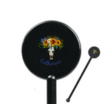 Sunflowers 5.5" Round Plastic Stir Sticks - Black - Single Sided (Personalized)