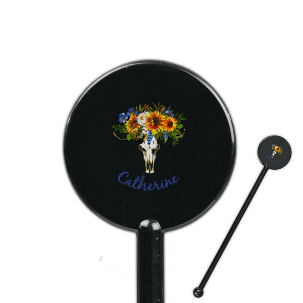 Custom Sunflowers 5.5" Round Plastic Stir Sticks - Black - Double Sided (Personalized)