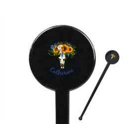 Sunflowers 7" Round Plastic Stir Sticks - Black - Single Sided (Personalized)