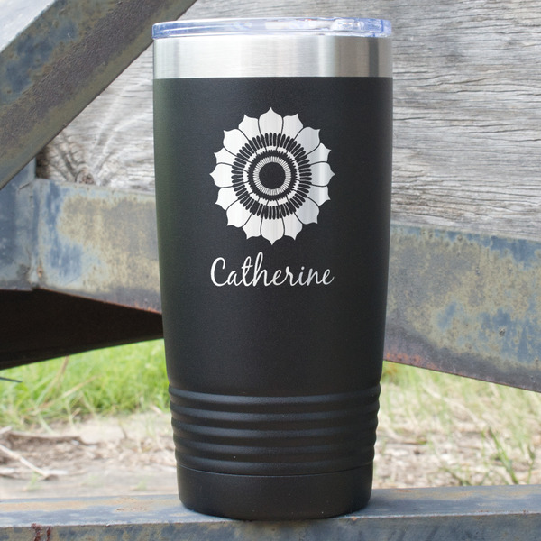 Custom Sunflowers 20 oz Stainless Steel Tumbler - Black - Single Sided (Personalized)