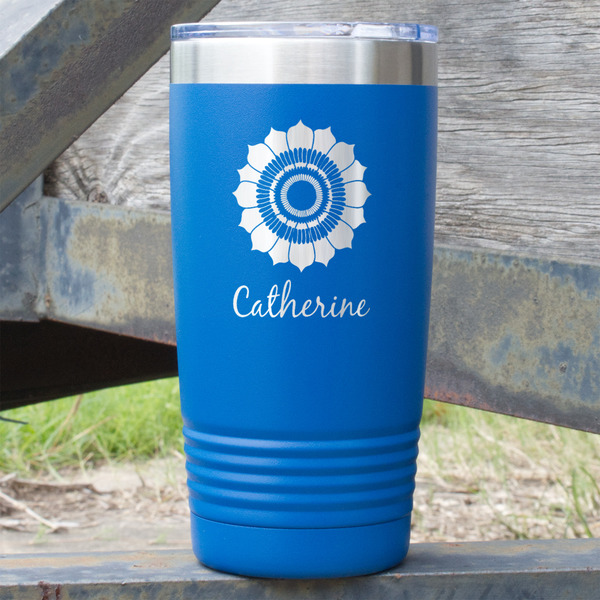 Custom Sunflowers 20 oz Stainless Steel Tumbler - Royal Blue - Double Sided (Personalized)