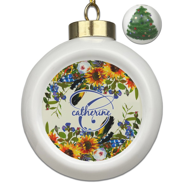 Custom Sunflowers Ceramic Ball Ornament - Christmas Tree (Personalized)