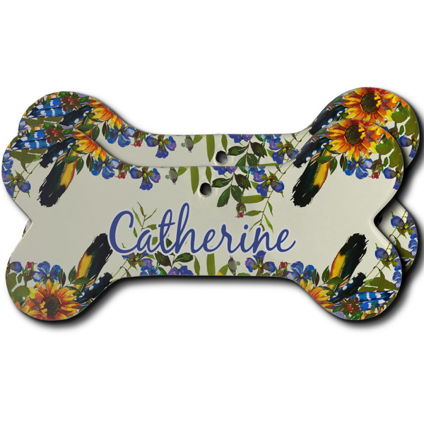 Custom Sunflowers Ceramic Dog Ornament - Front & Back w/ Name and Initial