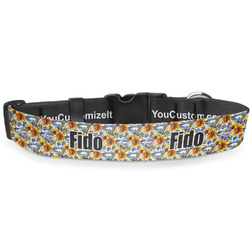 Sunflowers Deluxe Dog Collar - Large (13" to 21") (Personalized)