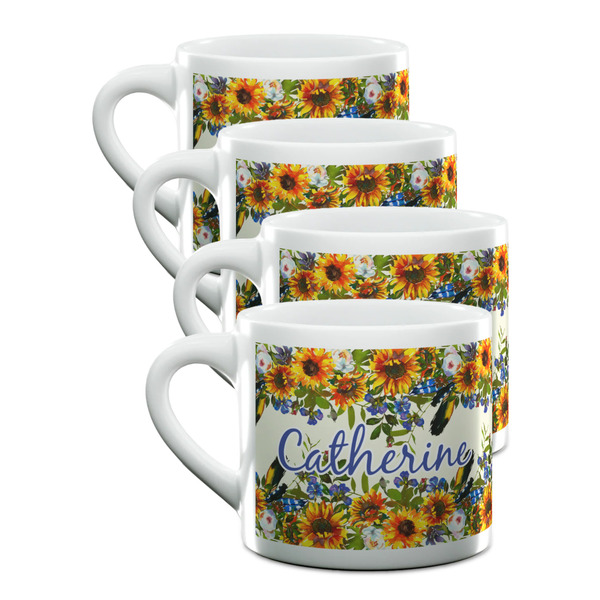 Custom Sunflowers Double Shot Espresso Cups - Set of 4 (Personalized)