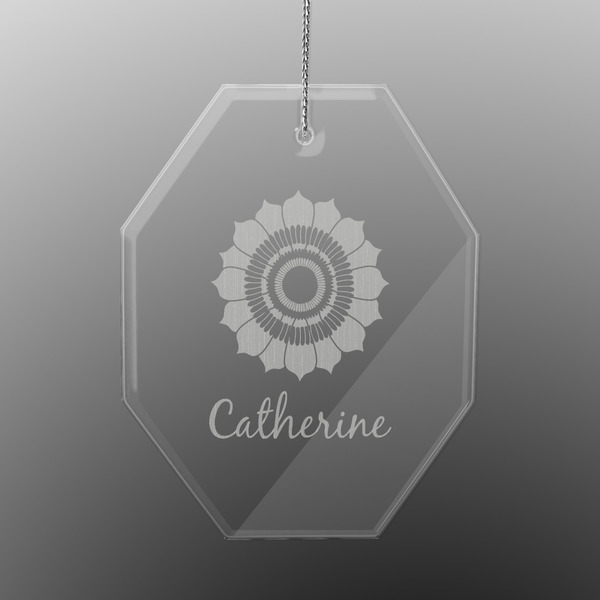 Custom Sunflowers Engraved Glass Ornament - Octagon (Personalized)