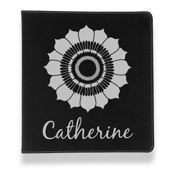 Custom Sunflowers Leather Binder - 1" - Black (Personalized)