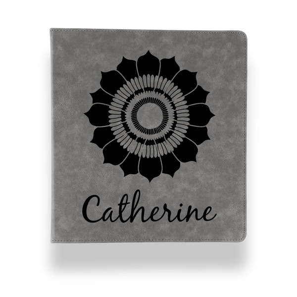 Custom Sunflowers Leather Binder - 1" - Grey (Personalized)