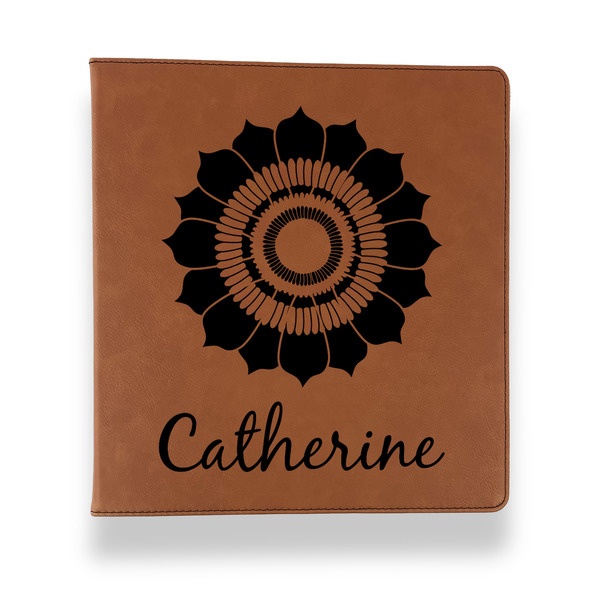 Custom Sunflowers Leather Binder - 1" - Rawhide (Personalized)