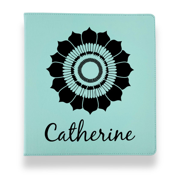 Custom Sunflowers Leather Binder - 1" - Teal (Personalized)