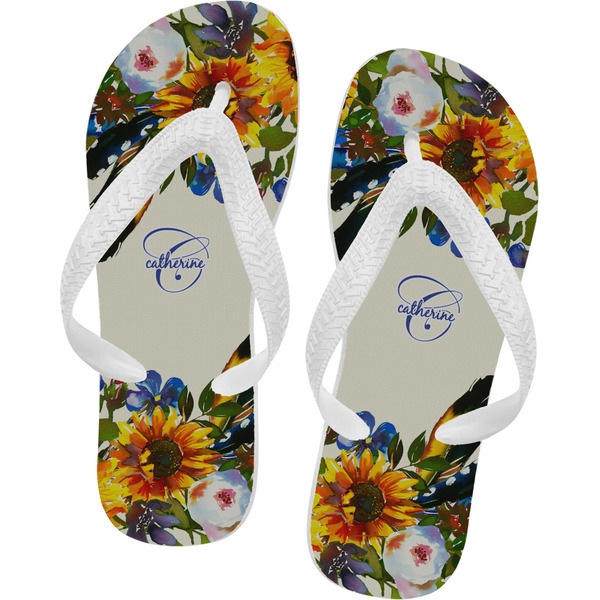 Custom Sunflowers Flip Flops - Small (Personalized)