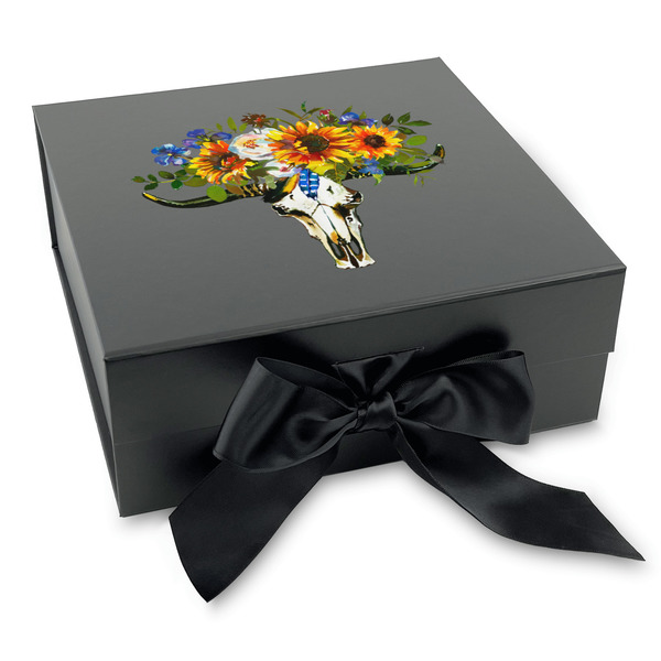 Custom Sunflowers Gift Box with Magnetic Lid - Black (Personalized)