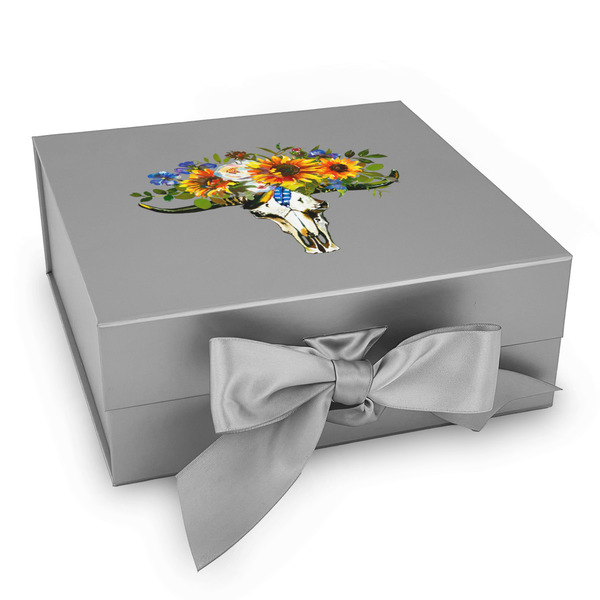 Custom Sunflowers Gift Box with Magnetic Lid - Silver (Personalized)