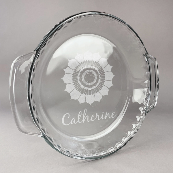 Custom Sunflowers Glass Pie Dish - 9.5in Round (Personalized)