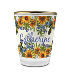 Sunflowers Glass Shot Glass - 1.5 oz - with Gold Rim - Single (Personalized)