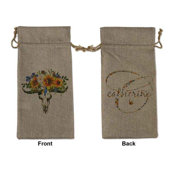 Custom Sunflowers Large Burlap Gift Bag - Front & Back (Personalized)